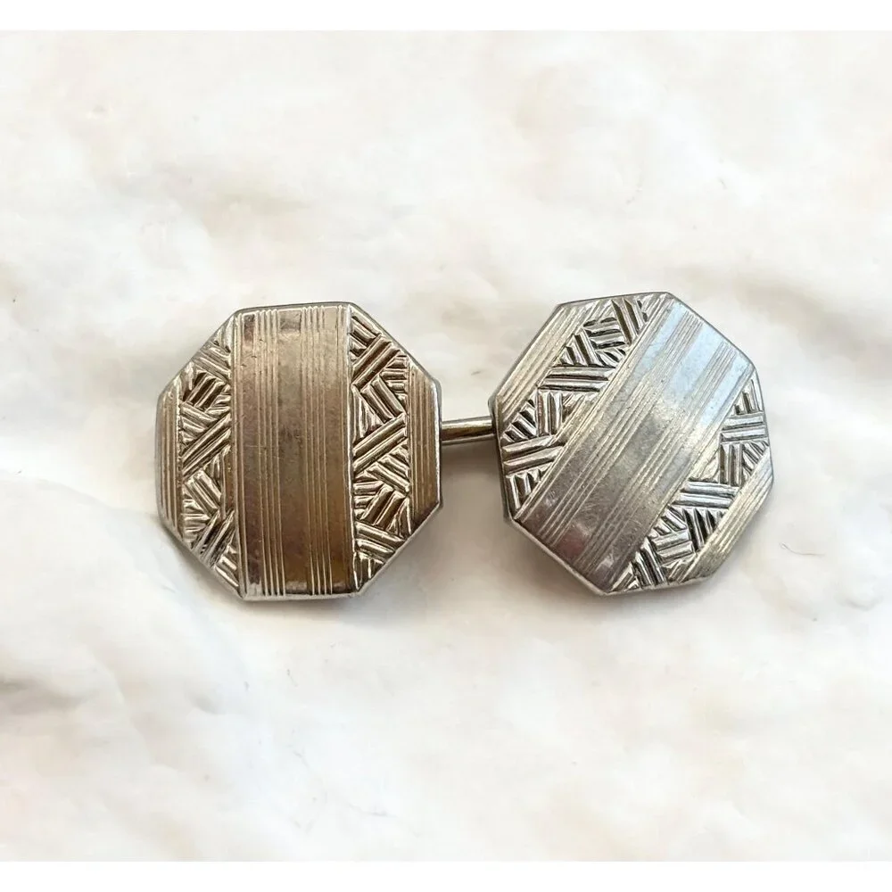 Art Deco Swank SINGLE Retro Gold Toned Round Vintage Cufflink
